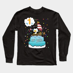 First Birthday Penguin with a boat Long Sleeve T-Shirt